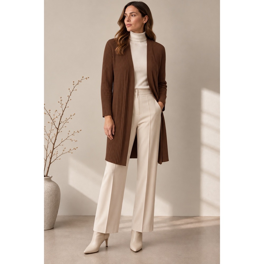 Marc New York Brown Pleated Open Lightweight Cardigan, M